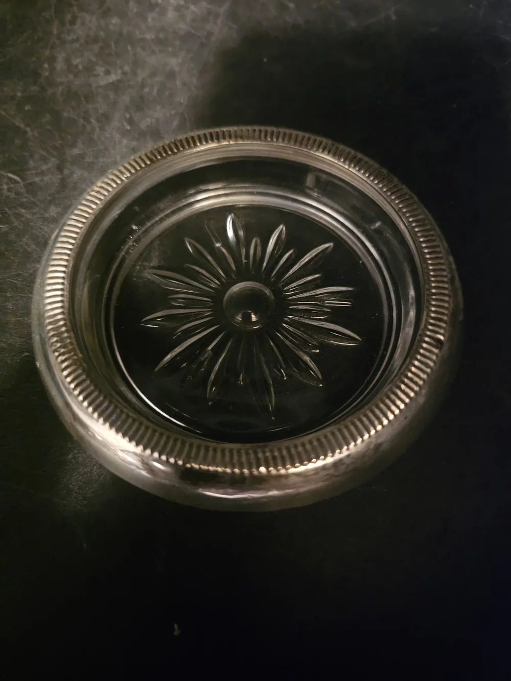 Vintage Sterling Silver And Cut Glass Coasters, Stamped Crown Silver